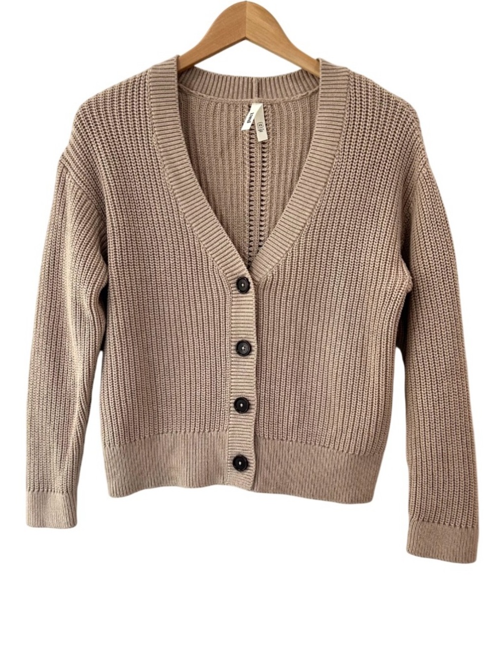 Pact women’s Luxe Knit organic cotton cropped Cardigan XS oat beige button NWOT